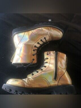 Gotta Flurt Holographic Combat Boots - Iridescent Gold